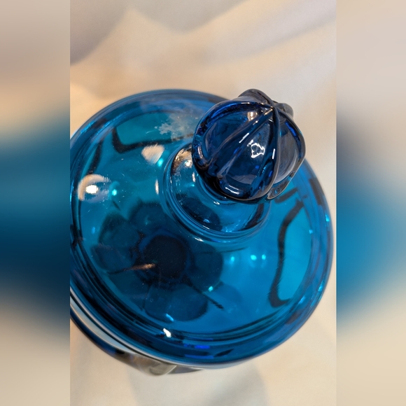 1960's Mid Century Modern Blue Glass Viking Covered Pedestal Dish 6"x 9" - Picture 10 of 16